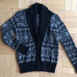 Sisley Sweater Cardigan Fair Isle Print Black XS